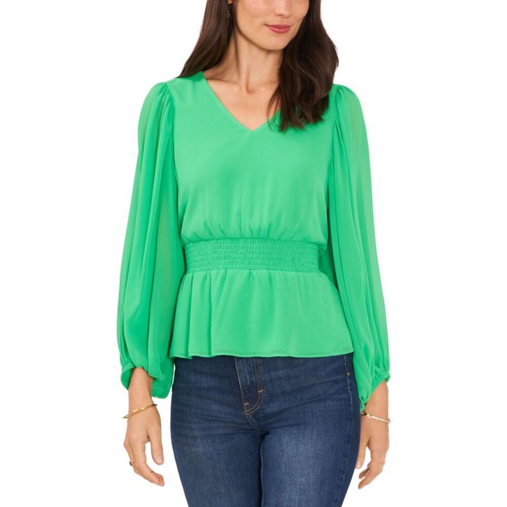 Sam Jess Womens V Neck Smocked Peplum Top